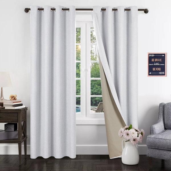 Climate Curtains 100% Total Blackout Linen Look Thermal Drapes | 3 Insulated Layers Ready Made Deconovo UK 2 Panels