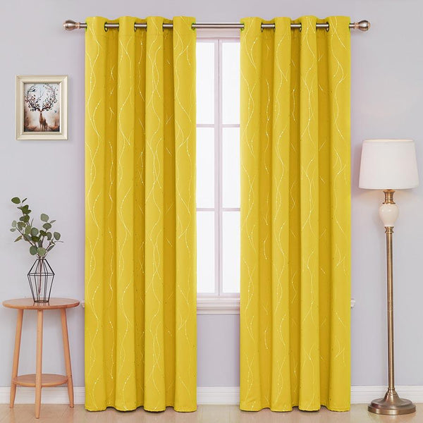 Dotted Line Foil Printed Blackout Thermal Curtains | 2 Panels