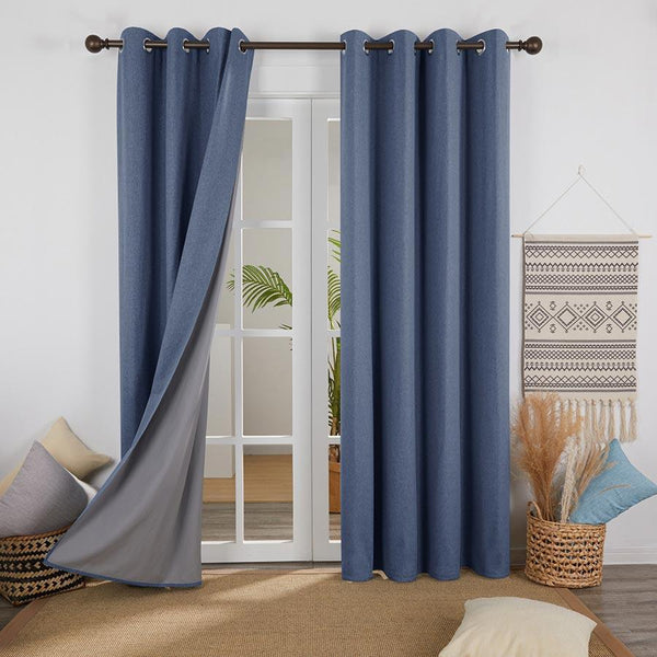 Faux Linen Room Darkening Energy Saving Thermal Curtains |Ready Made Curtains UK 2 Panels