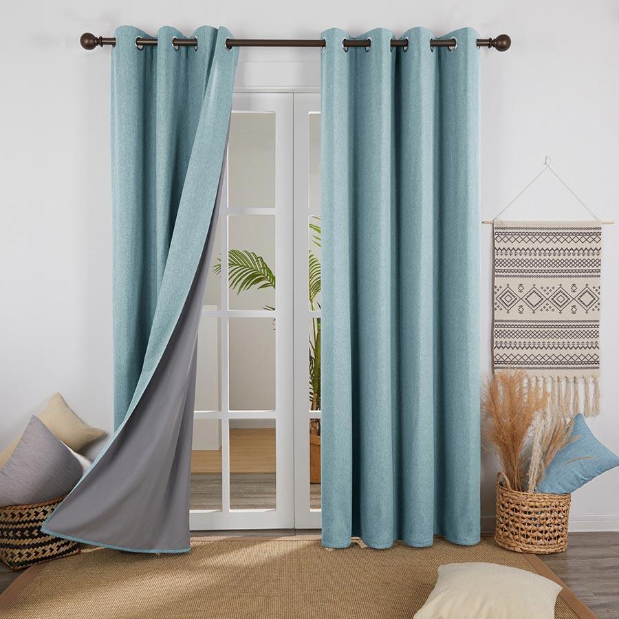 Faux Linen Room Darkening Energy Saving Thermal Curtains |Ready Made Curtains UK 2 Panels