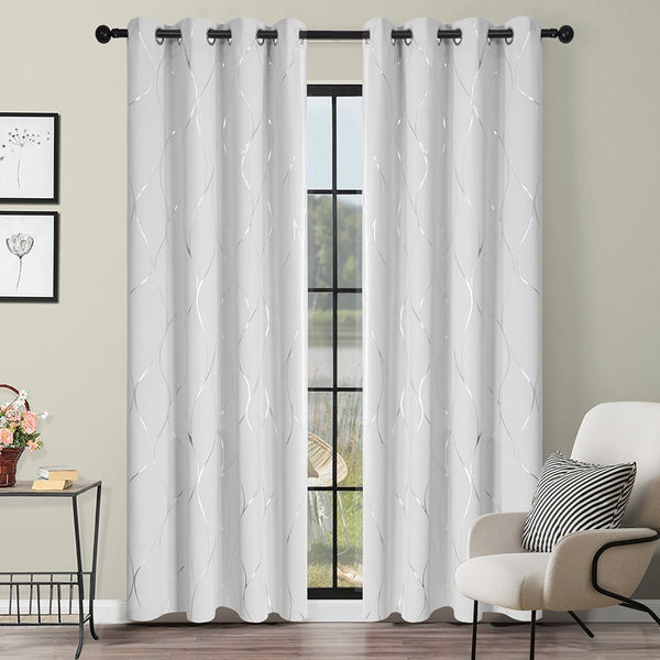 Striped Stay Cool Grommet Blackout Thermal Curtains | Ready Made Deconovo UK 2 Panels