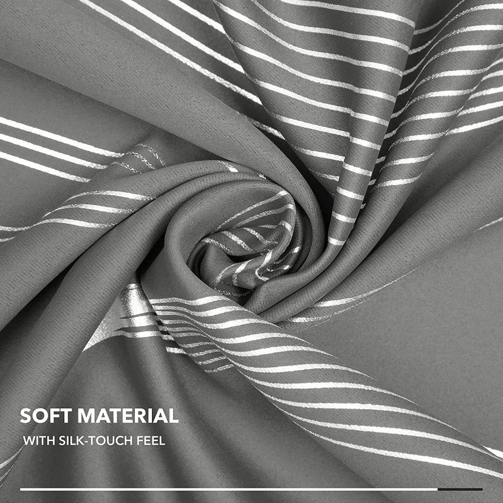 Foil Wave Line Print Grommet Blackout Thermal Curtains | 2 Panels
