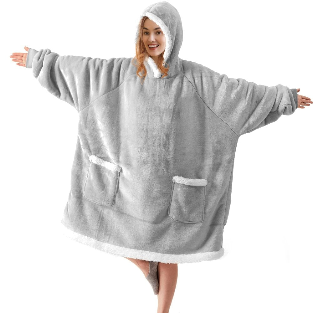 Deconovo Wearable Hoodie Blanket with Side Pockets Supersoft Sherpa Fleece Blanket Hoodie