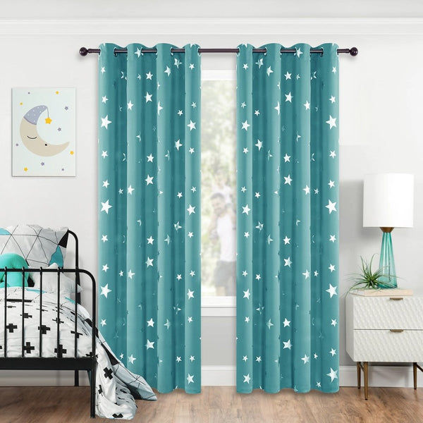 Childrens  Silver Stars Grommet Blackout Thermal Curtains | Deconovo Ready Made UK-2 Panels